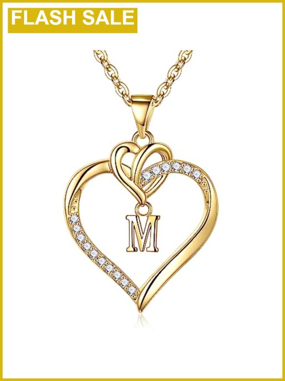 14k Gold Plated Heart Initial Necklace CZ Pendant 18" Chain Dainty Jewelry